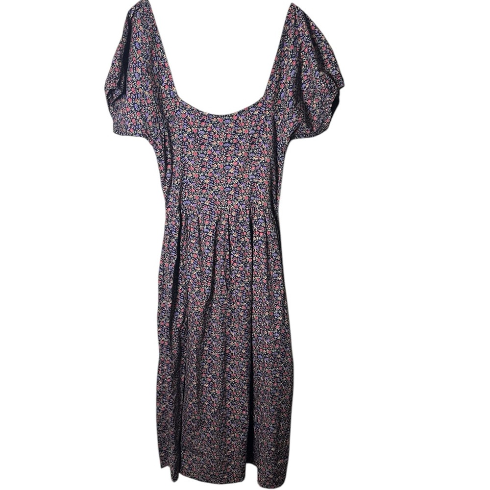 Vintage 90s Black Floral Puff Sleeve Cottage Prairie Maxi Dress Size 14